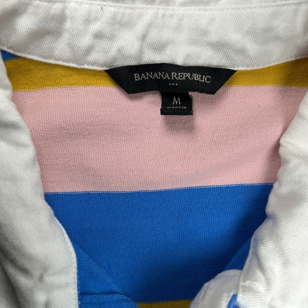 Banana Republic Rugby Polo Shirt Pink Blue Yellow Stripe Mens Size M - Picture 8 of 8